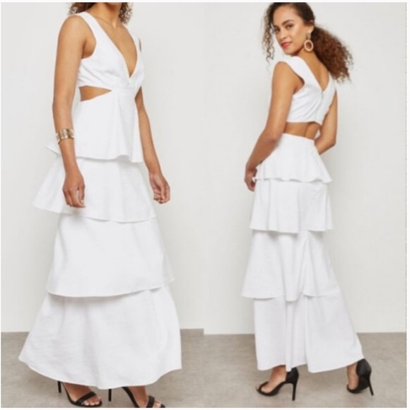 BARDOT Tiered Cutout White Maxi Dress - Picture 4 of 4